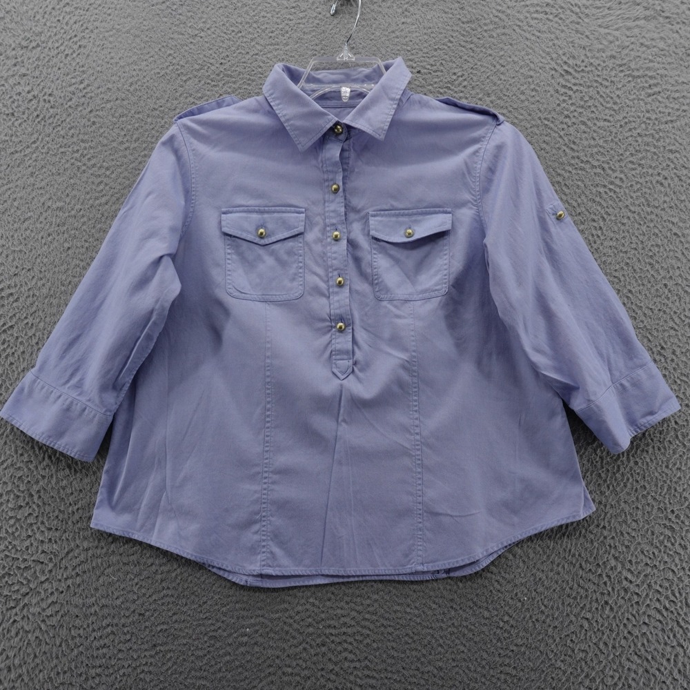 Talbots Woman Petite 1XP‎ Purple 3/4 Sleeve Button Up Shirt Top